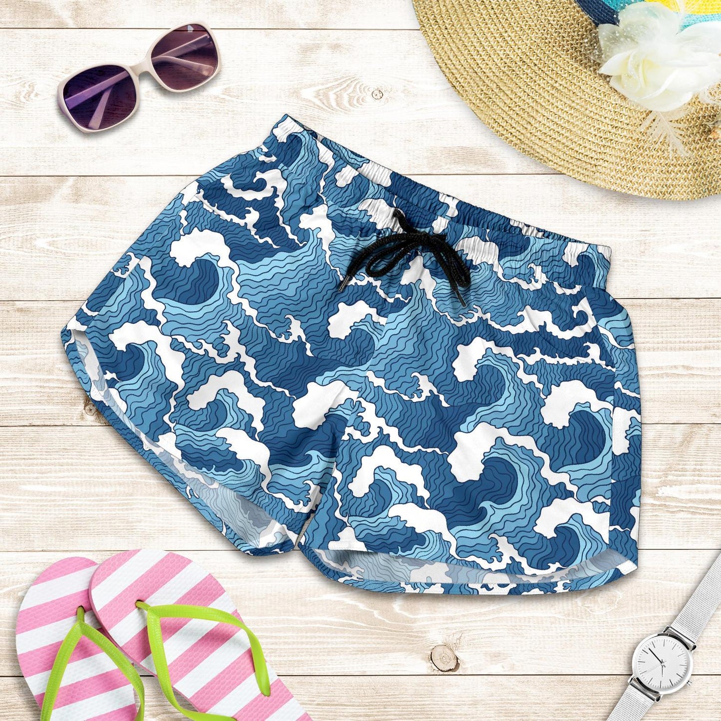 Wave Themed Pattern Print Women Shorts-JTAMIGO.COM