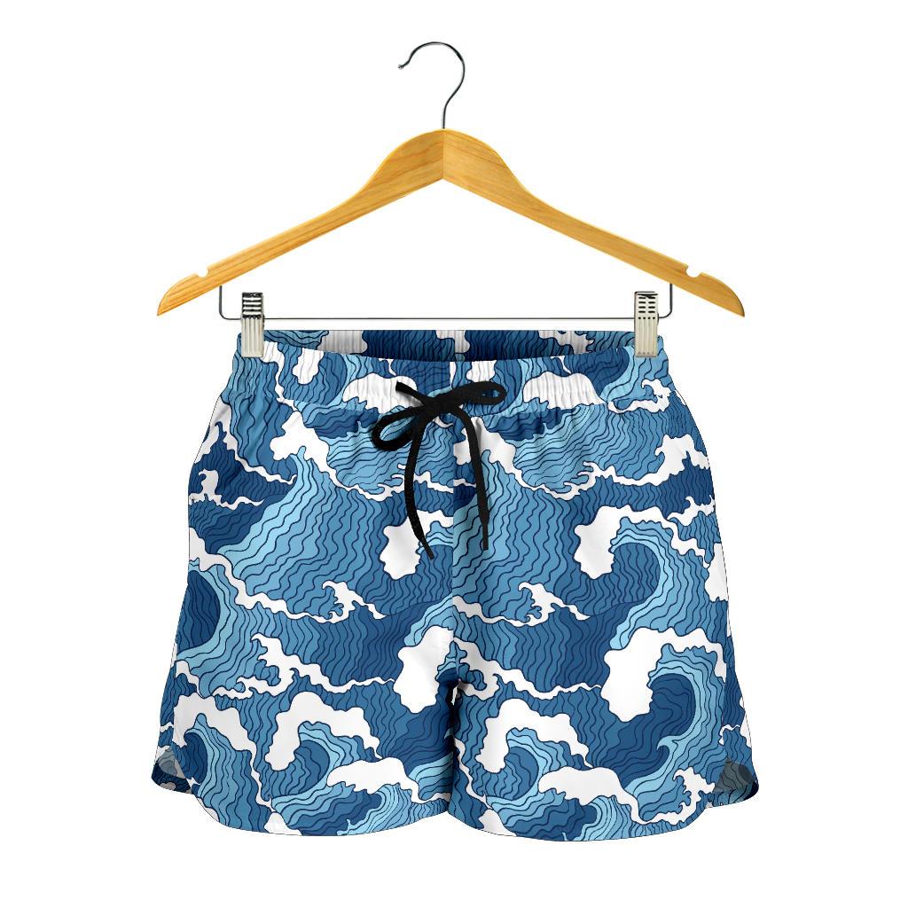 Wave Themed Pattern Print Women Shorts-JTAMIGO.COM