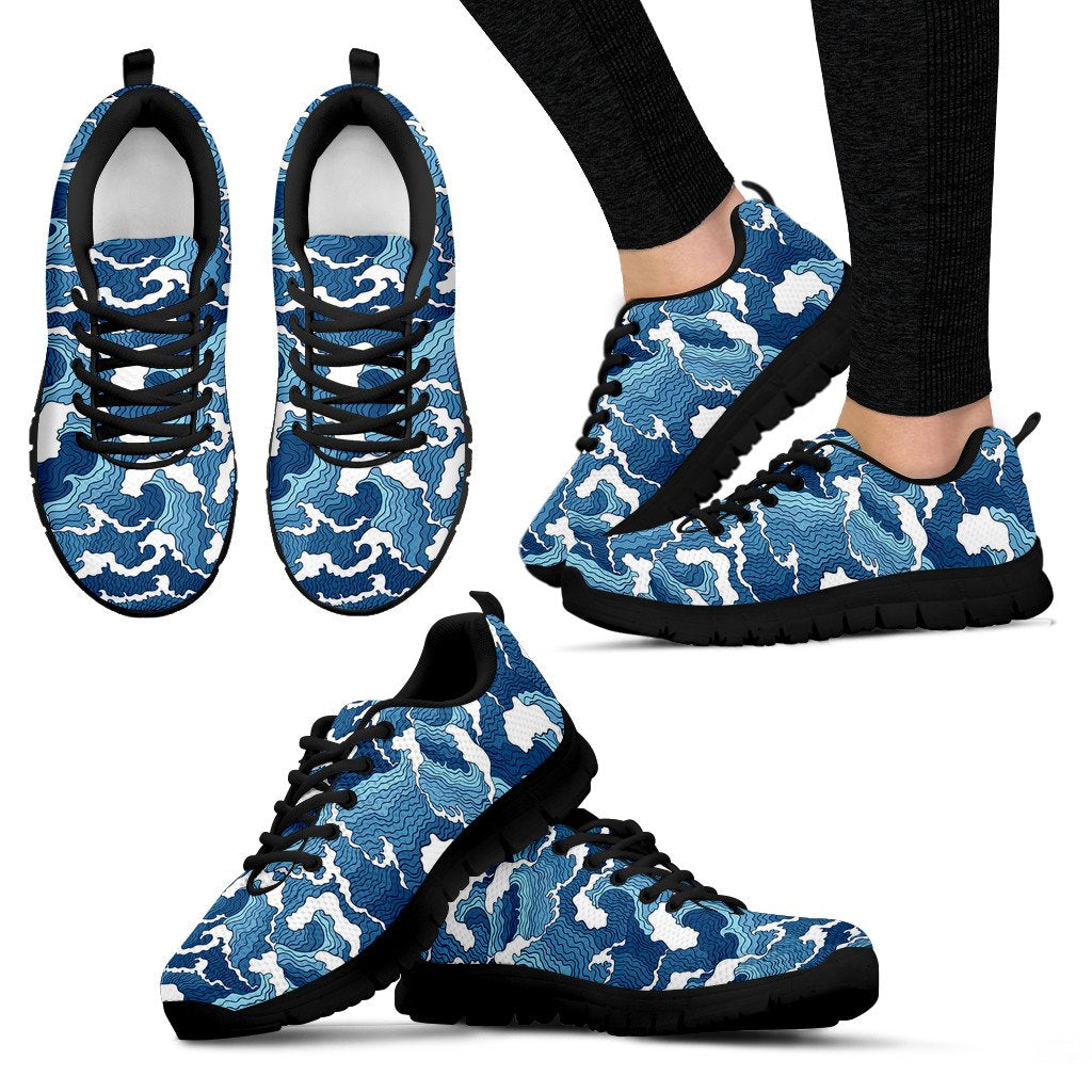 Wave Themed Pattern Print Women Sneakers Shoes