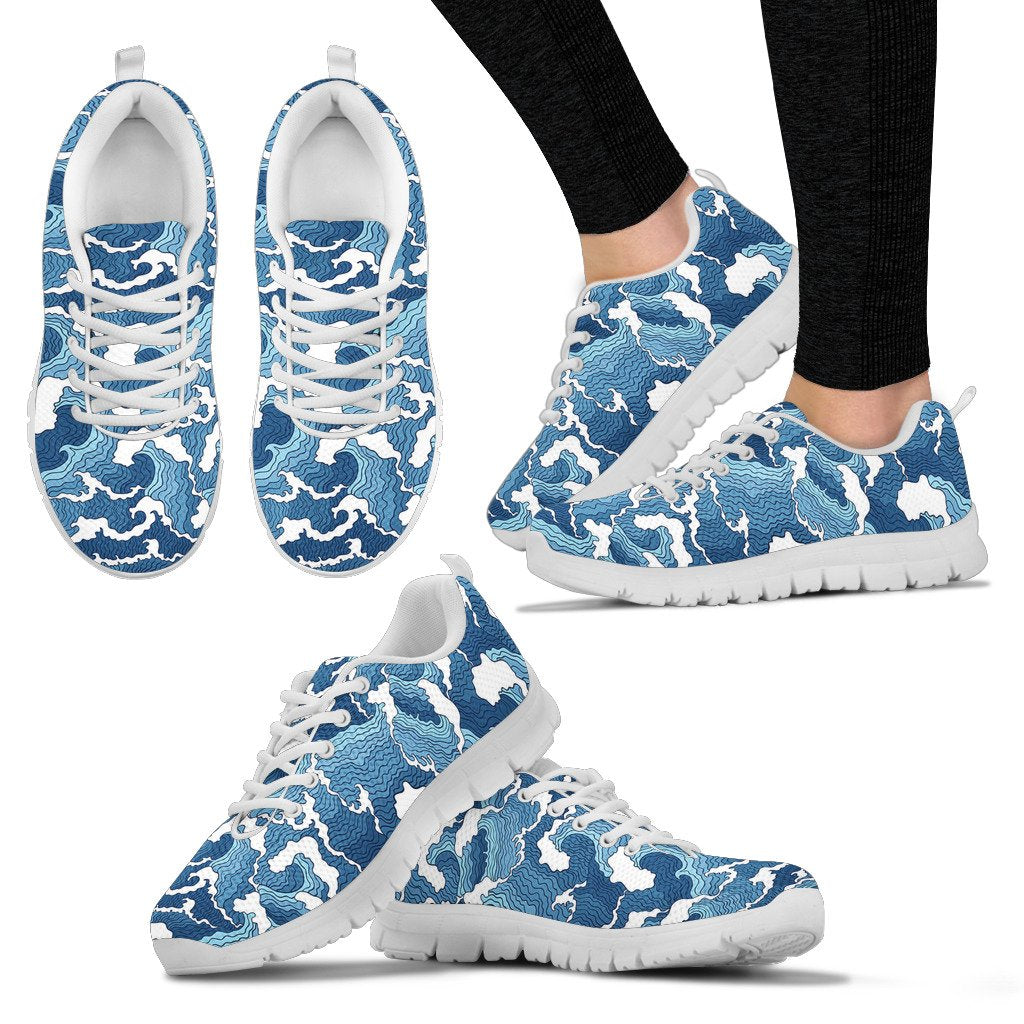 Wave Themed Pattern Print Women Sneakers Shoes