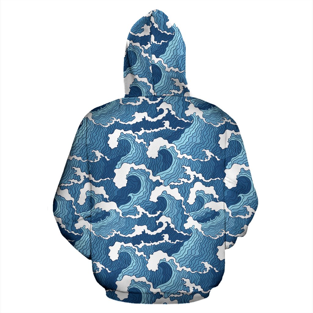 Wave Themed Pattern Print Zip Up Hoodie