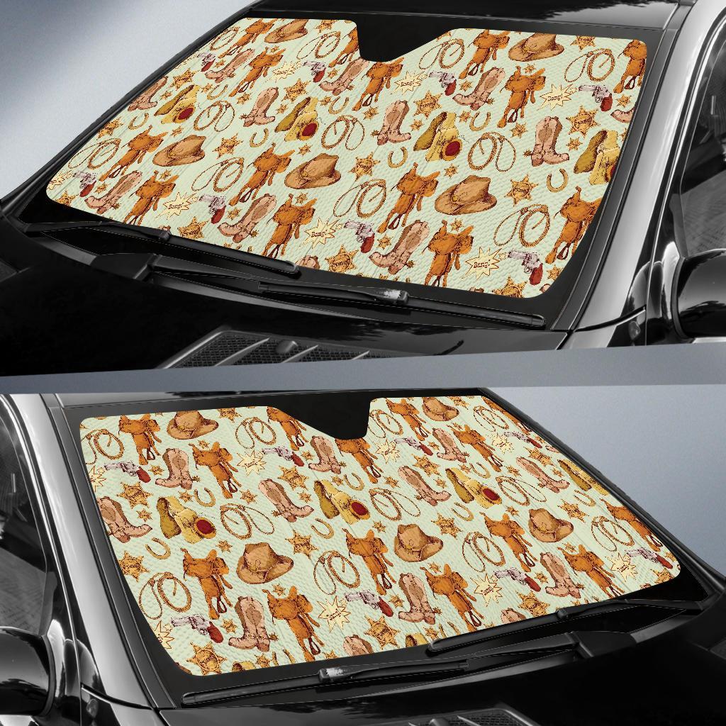 Western Cowboy Design Pattern Car Sun Shade For Windshield
