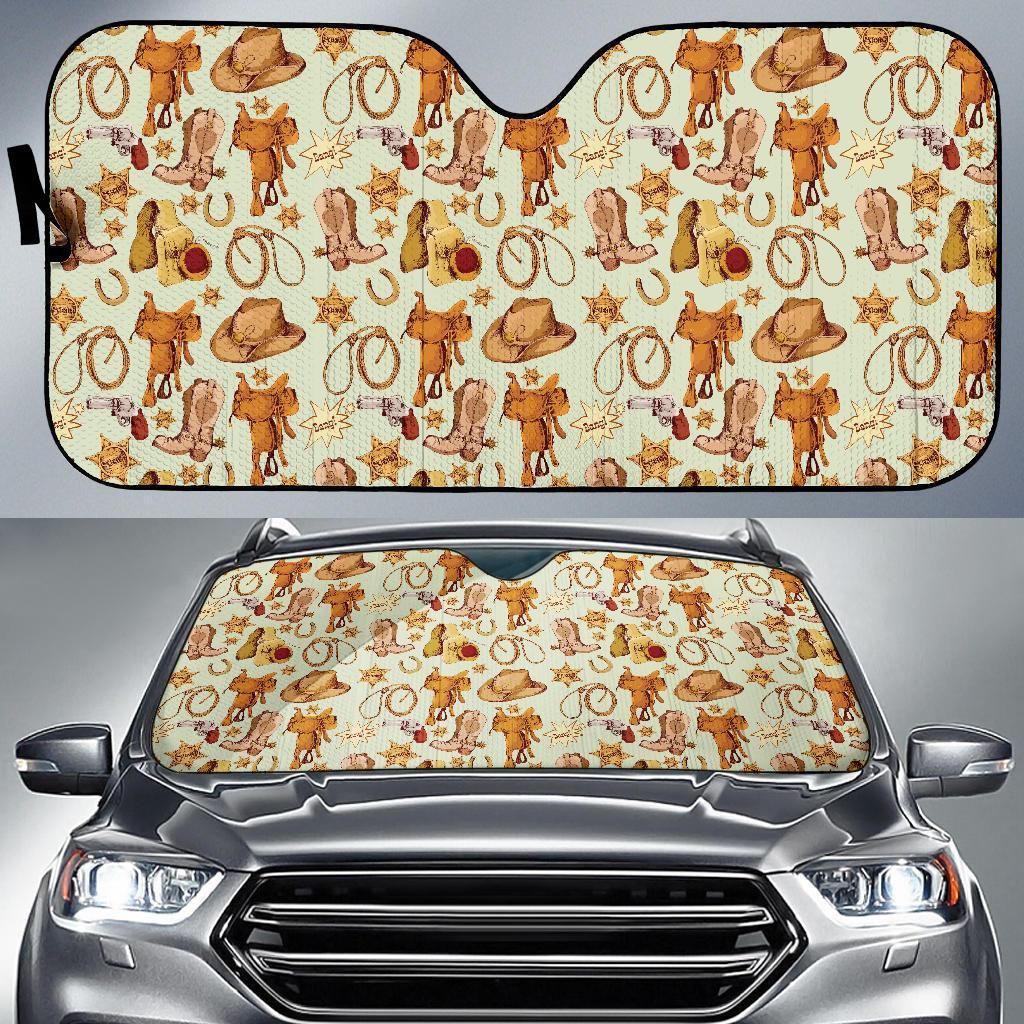 Western Cowboy Design Pattern Car Sun Shade For Windshield