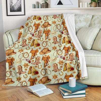 Western Cowboy Design Pattern Fleece Blanket