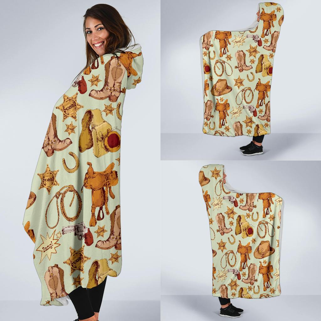 Western Cowboy Design Pattern Hooded Blanket-JTAMIGO.COM
