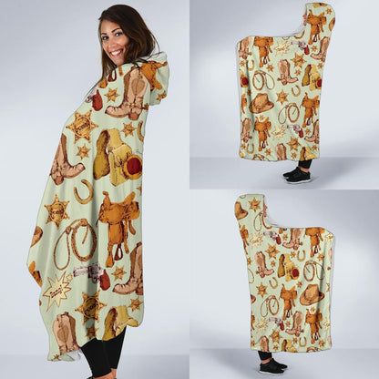 Western Cowboy Design Pattern Hooded Blanket-JTAMIGO.COM