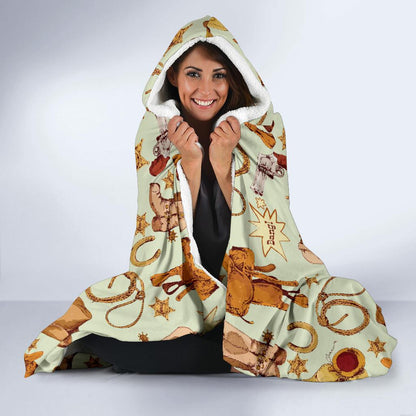 Western Cowboy Design Pattern Hooded Blanket-JTAMIGO.COM