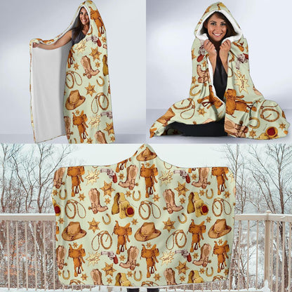 Western Cowboy Design Pattern Hooded Blanket-JTAMIGO.COM