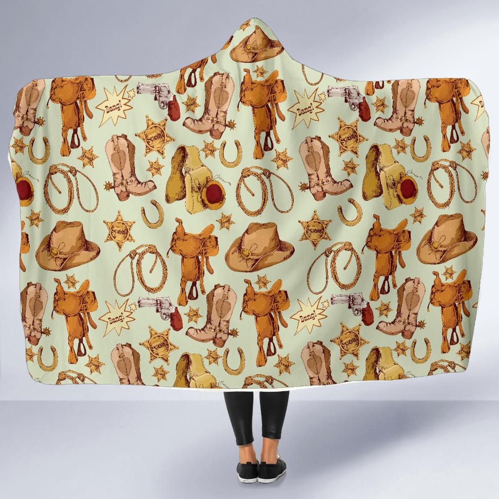 Western Cowboy Design Pattern Hooded Blanket-JTAMIGO.COM