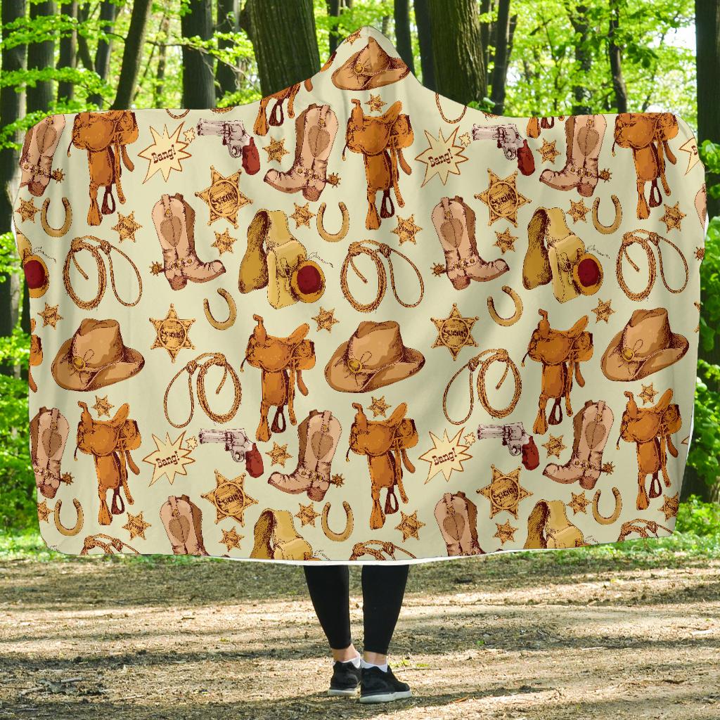 Western Cowboy Design Pattern Hooded Blanket-JTAMIGO.COM