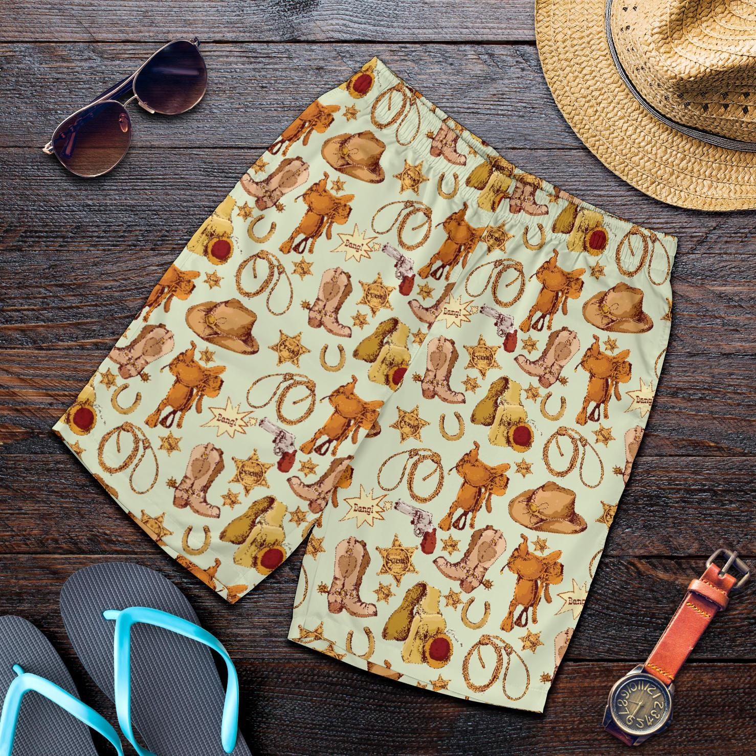 Western Cowboy Design Pattern Mens Shorts-JTAMIGO.COM