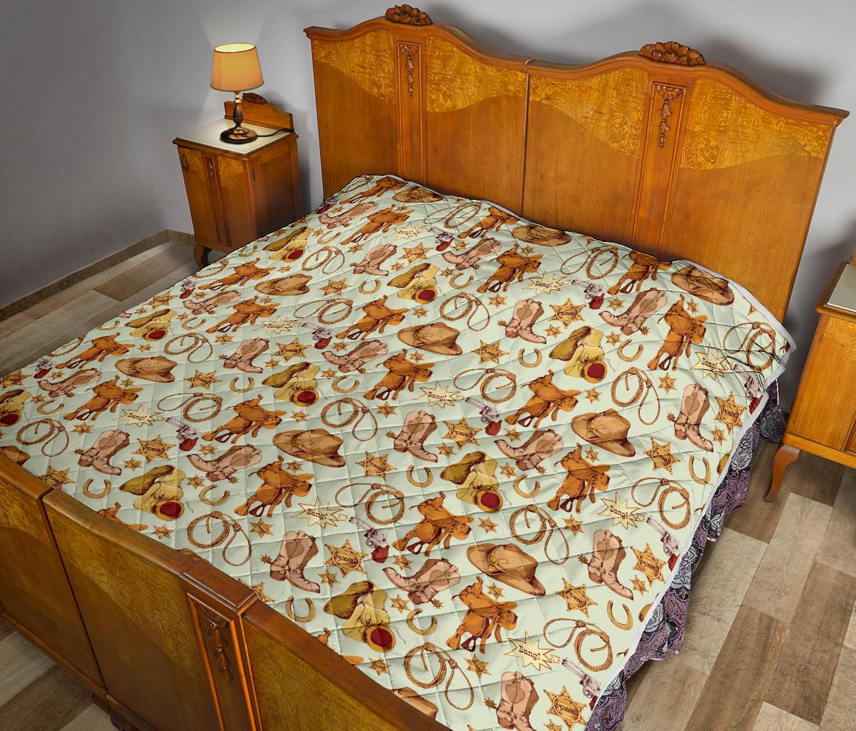Western Cowboy Design Pattern Premium Quilt-JTAMIGO.COM