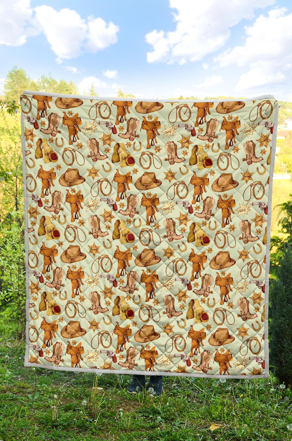 Western Cowboy Design Pattern Premium Quilt-JTAMIGO.COM