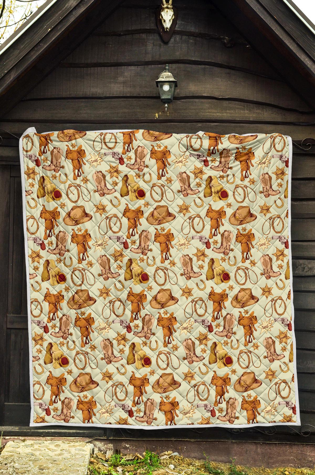 Western Cowboy Design Pattern Premium Quilt-JTAMIGO.COM