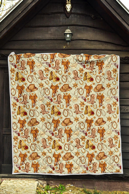 Western Cowboy Design Pattern Premium Quilt-JTAMIGO.COM
