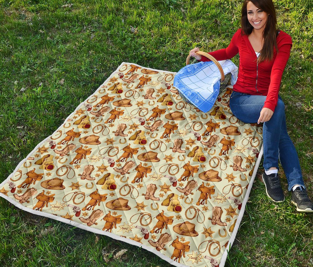 Western Cowboy Design Pattern Premium Quilt-JTAMIGO.COM