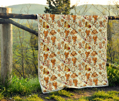 Western Cowboy Design Pattern Premium Quilt-JTAMIGO.COM