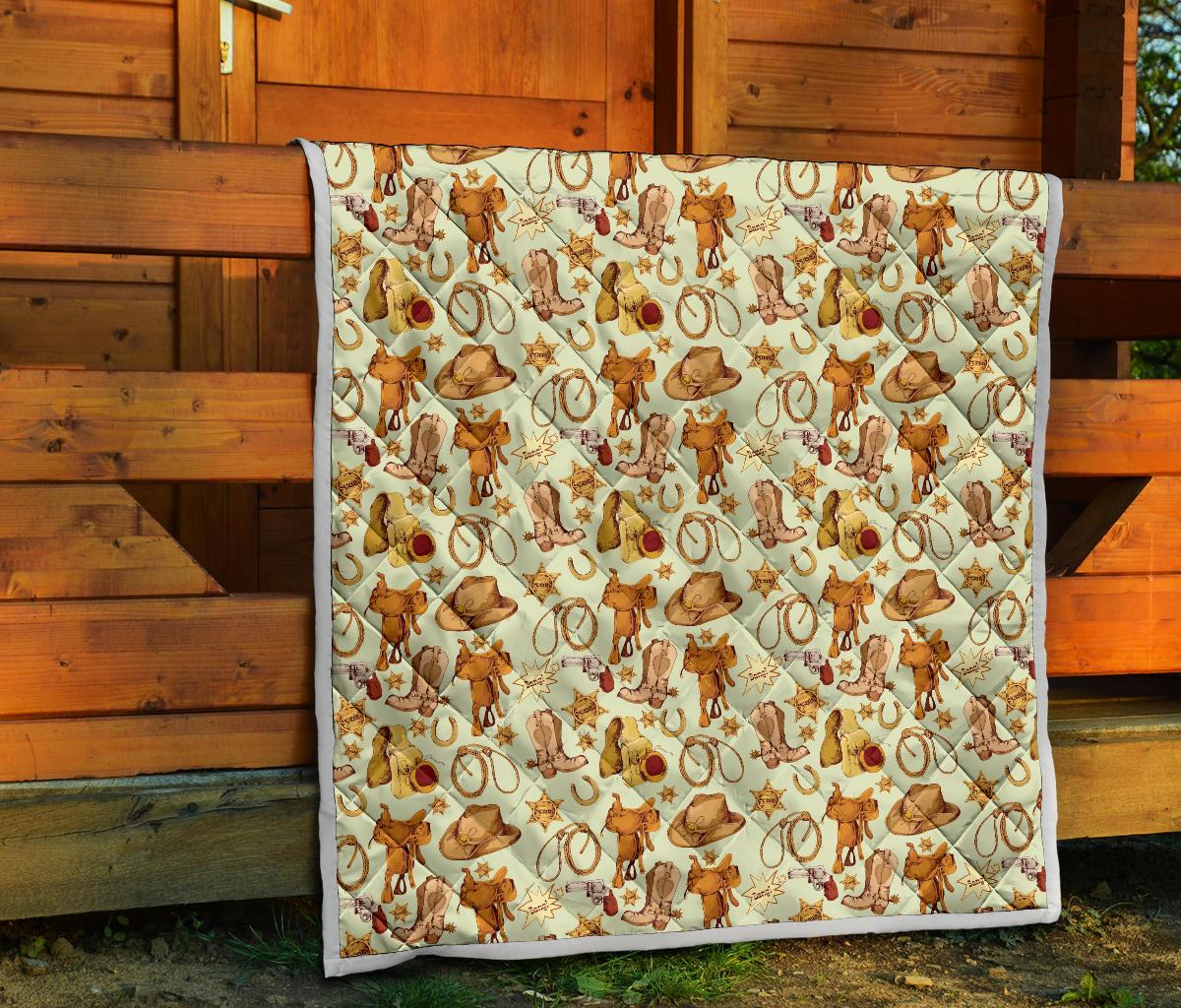Western Cowboy Design Pattern Premium Quilt-JTAMIGO.COM