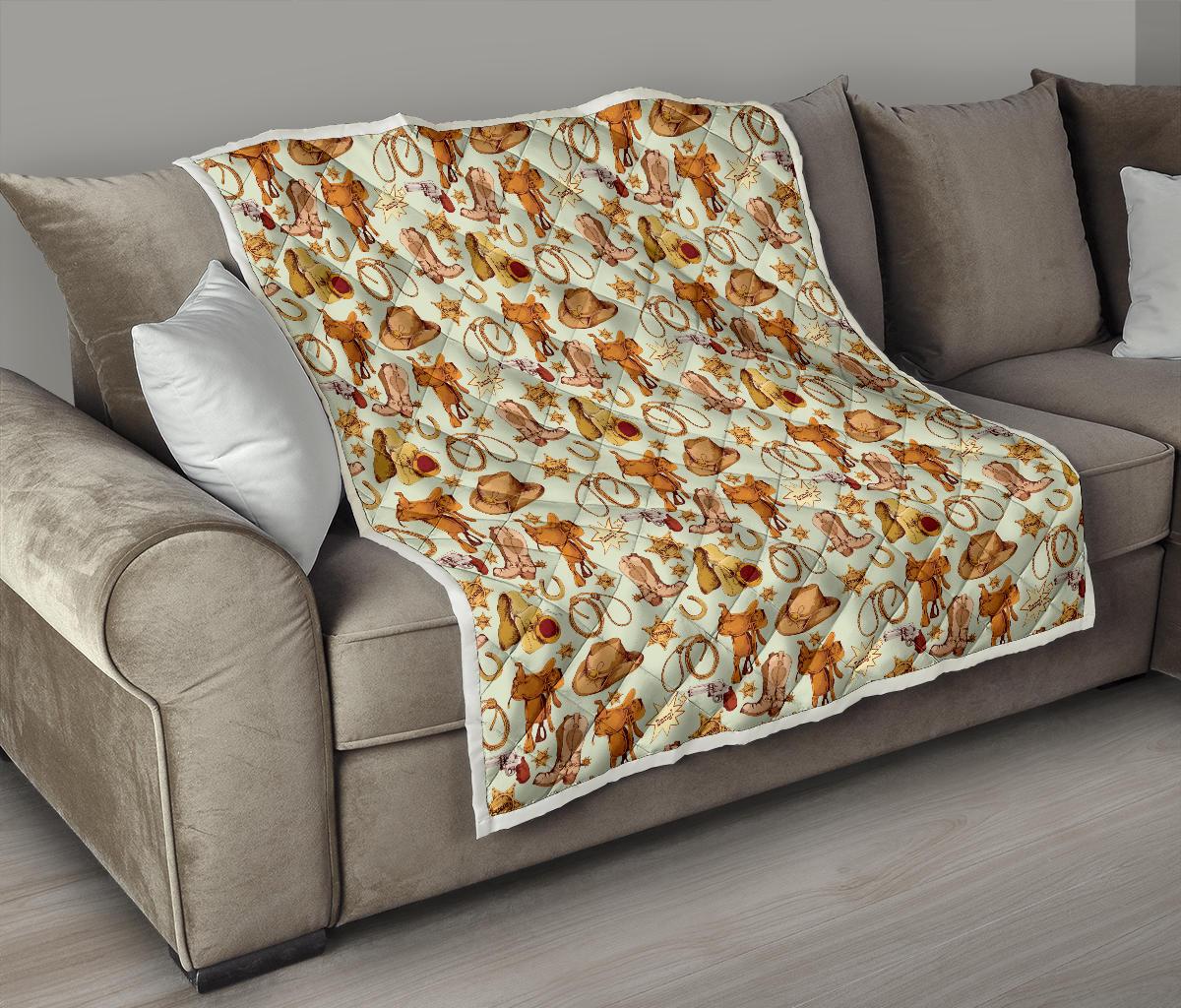 Western Cowboy Design Pattern Premium Quilt-JTAMIGO.COM