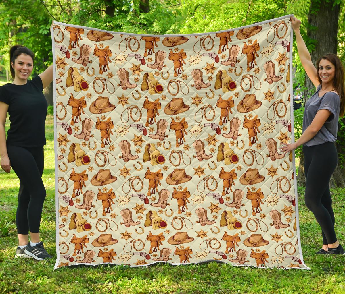 Western Cowboy Design Pattern Premium Quilt-JTAMIGO.COM
