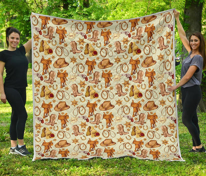 Western Cowboy Design Pattern Premium Quilt-JTAMIGO.COM