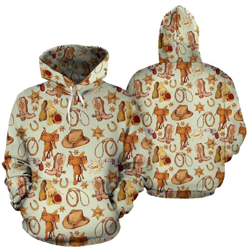 Western Cowboy Design Pattern Pullover Hoodie