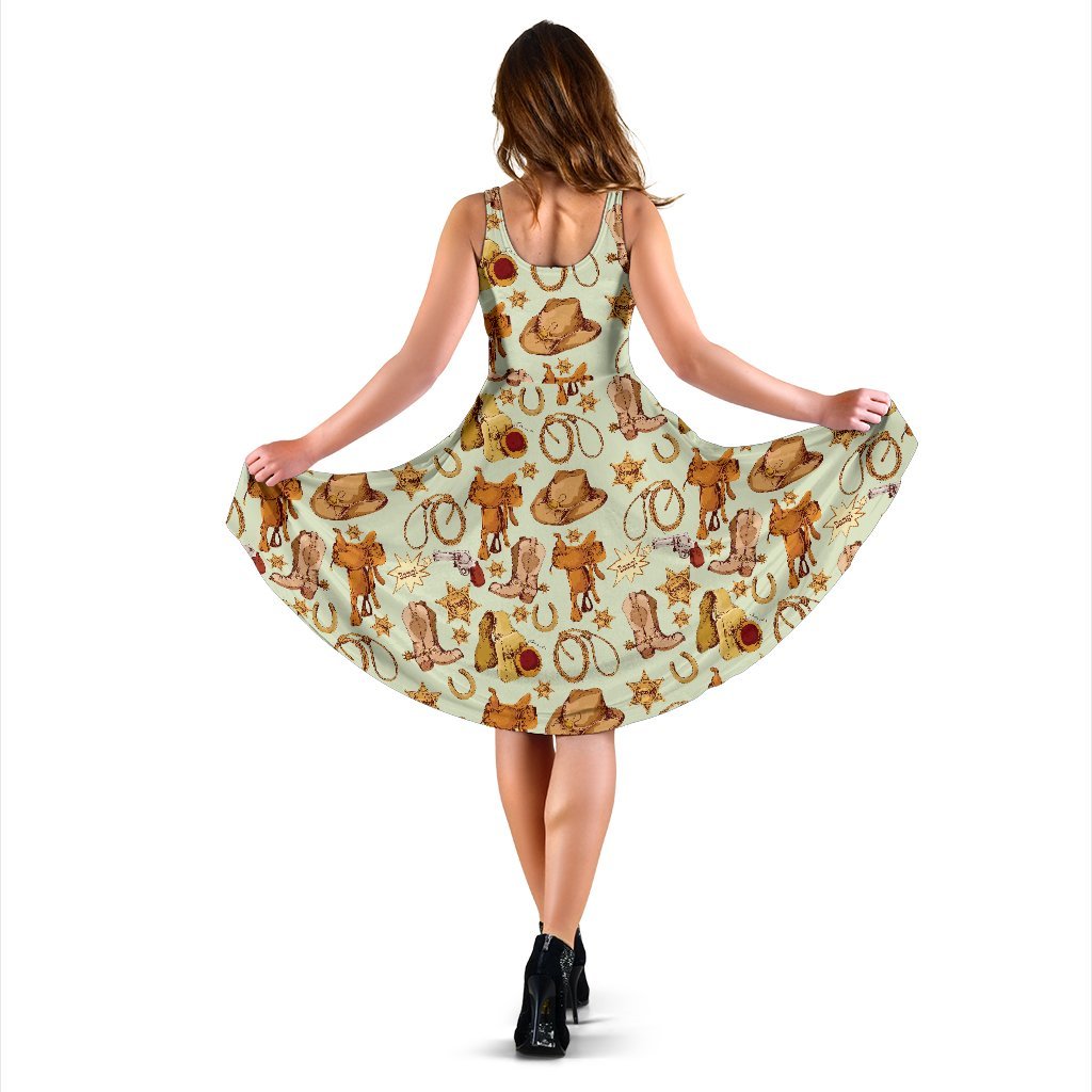 Western Cowboy Design Pattern Sleeveless Dress