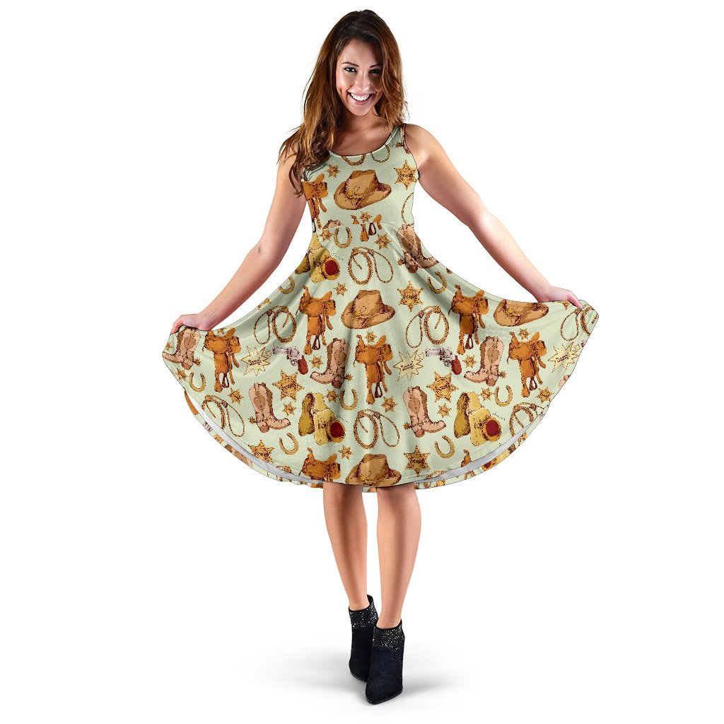 Western Cowboy Design Pattern Sleeveless Dress