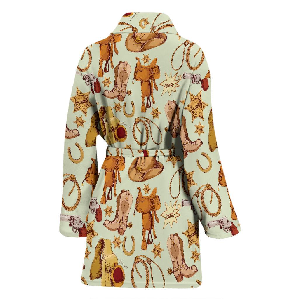 Western Cowboy Design Pattern Women Bath Robe-JTAMIGO.COM