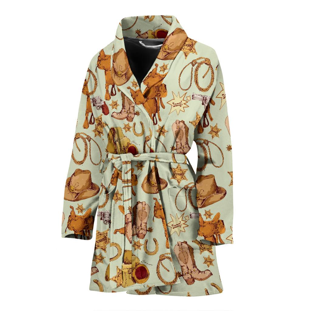 Western Cowboy Design Pattern Women Bath Robe-JTAMIGO.COM