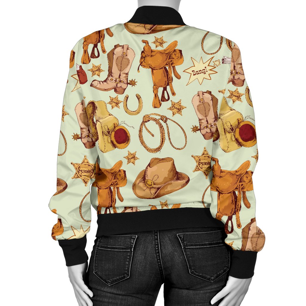 Western Cowboy Design Pattern Women Casual Bomber Jacket