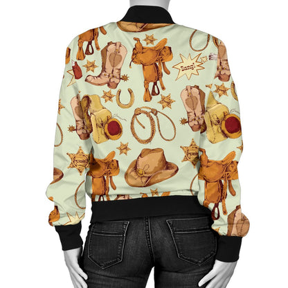 Western Cowboy Design Pattern Women Casual Bomber Jacket