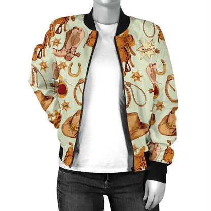 Western Cowboy Design Pattern Women Casual Bomber Jacket