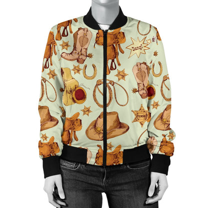 Western Cowboy Design Pattern Women Casual Bomber Jacket