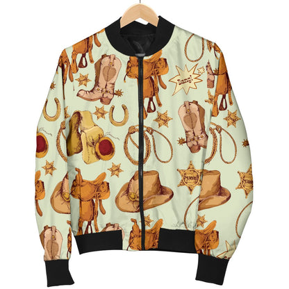Western Cowboy Design Pattern Women Casual Bomber Jacket