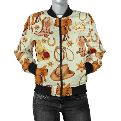 Western Cowboy Design Pattern Women Casual Bomber Jacket