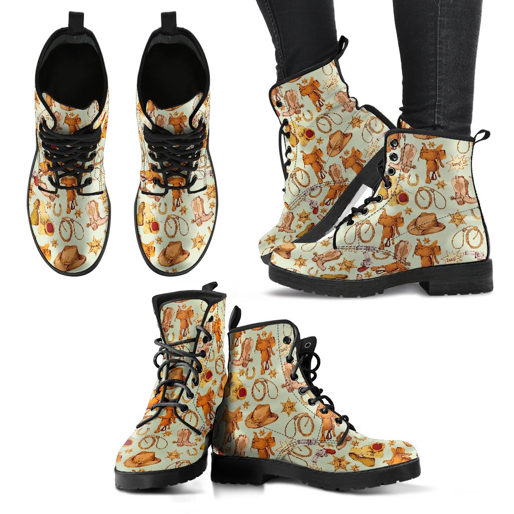 Western Cowboy Design Pattern Women Leather Boots-JTAMIGO.COM