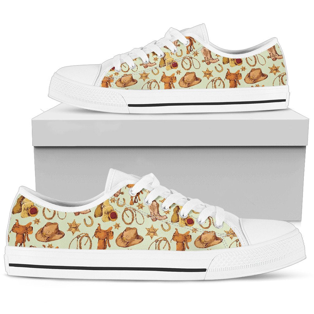 Western Cowboy Design Pattern Women Low Top Shoes-JTAMIGO.COM