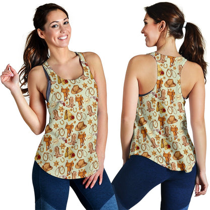 Western Cowboy Design Pattern Women Racerback Tank Top