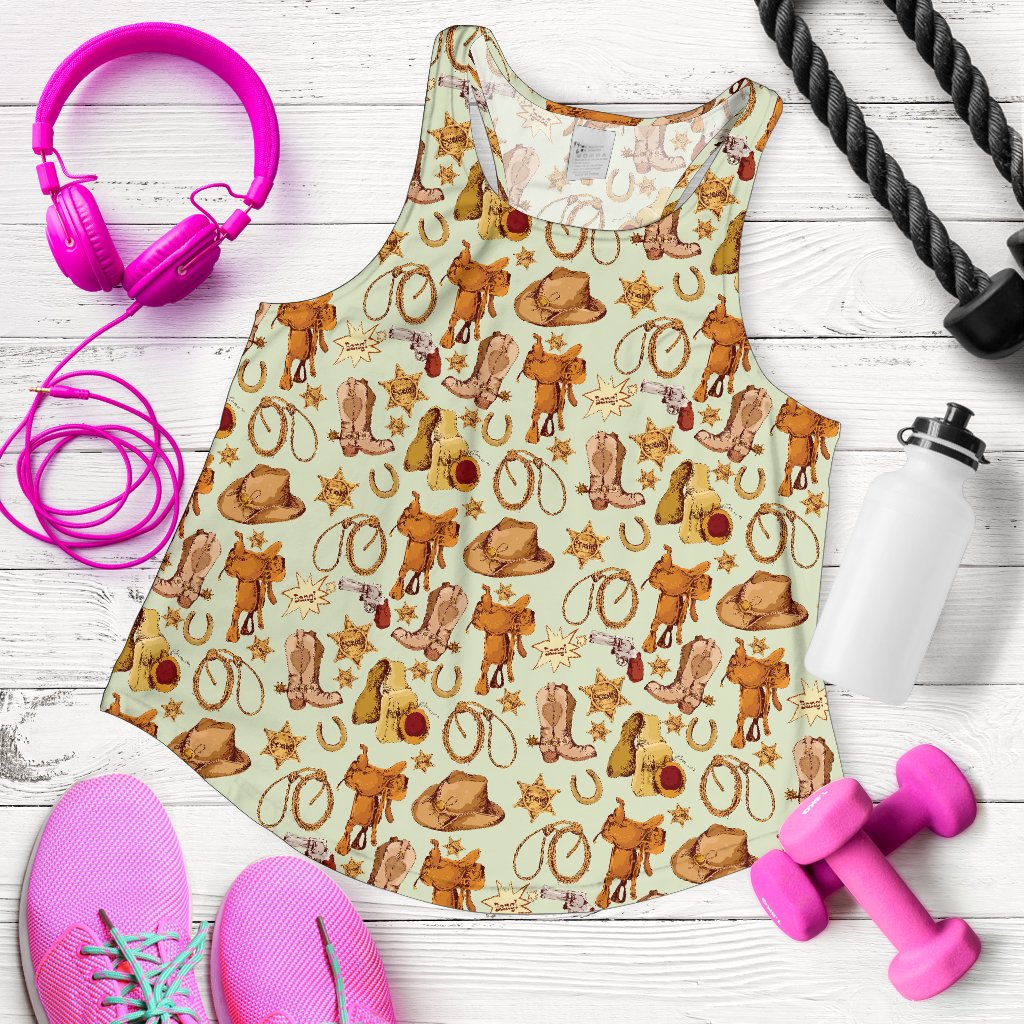 Western Cowboy Design Pattern Women Racerback Tank Top