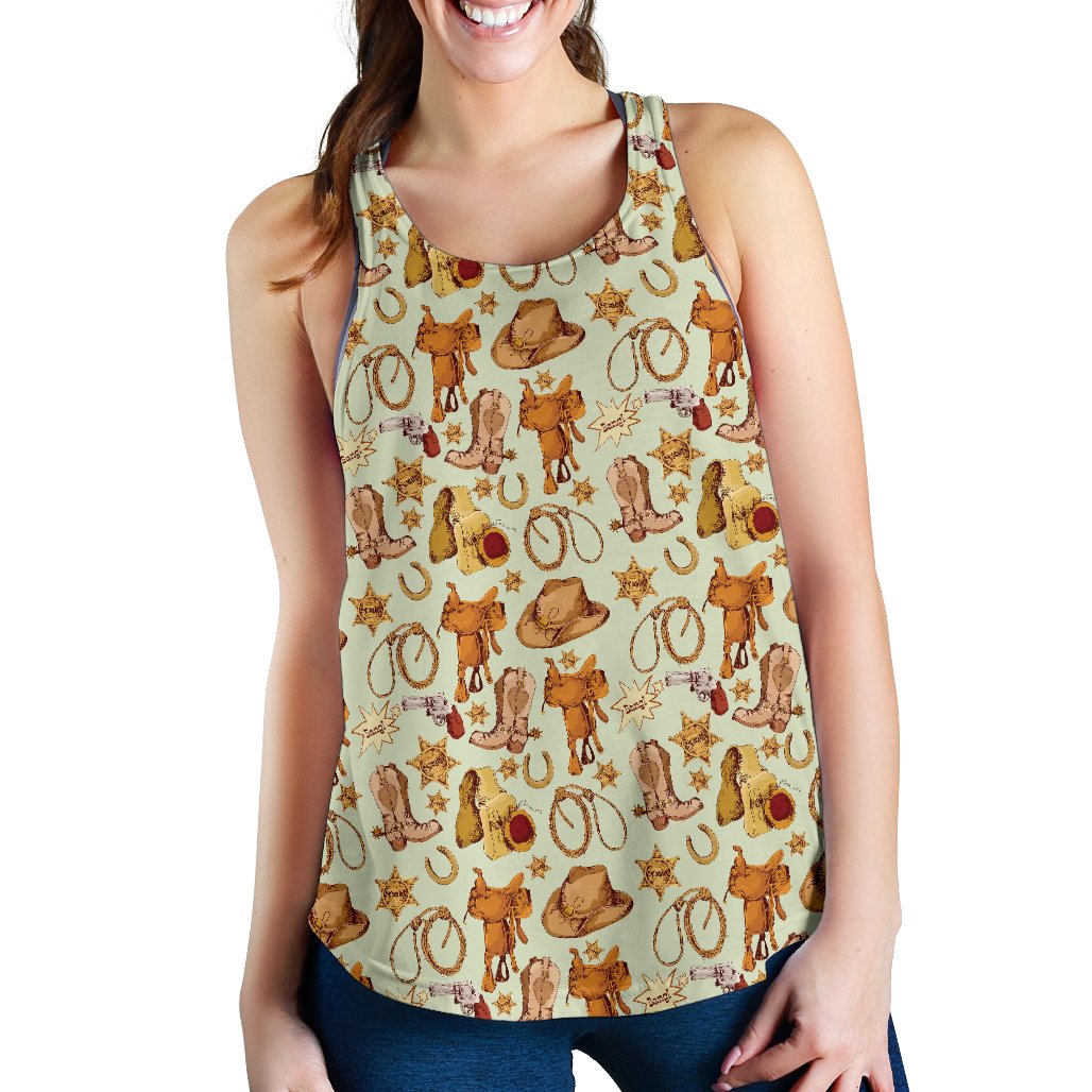 Western Cowboy Design Pattern Women Racerback Tank Top
