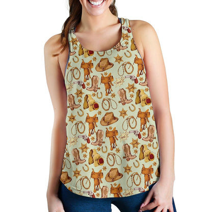 Western Cowboy Design Pattern Women Racerback Tank Top