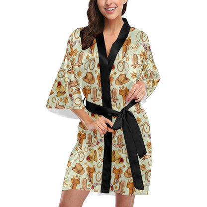 Western Cowboy Design Pattern Women Short Kimono Robe
