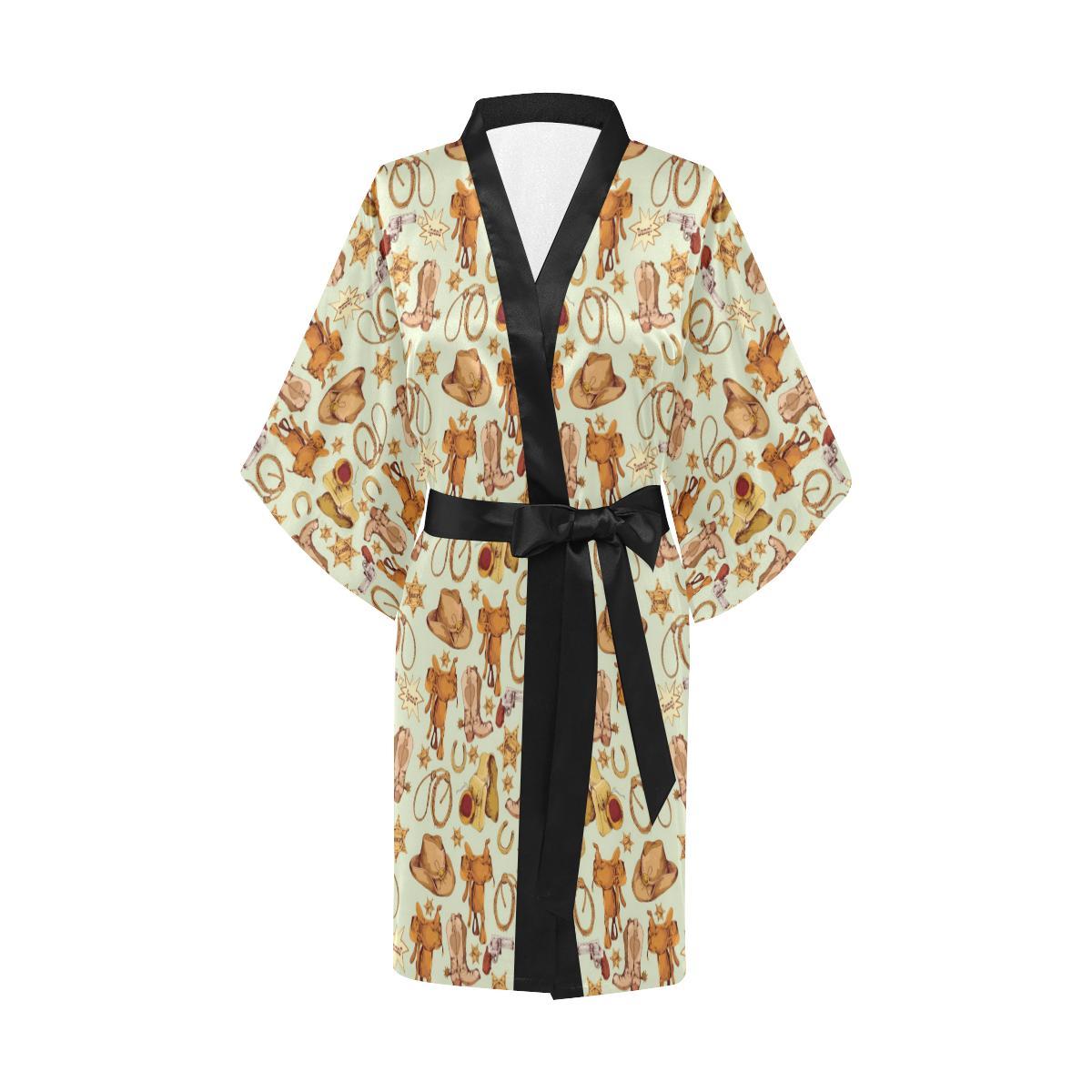 Western Cowboy Design Pattern Women Short Kimono Robe