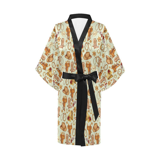 Western Cowboy Design Pattern Women Short Kimono Robe