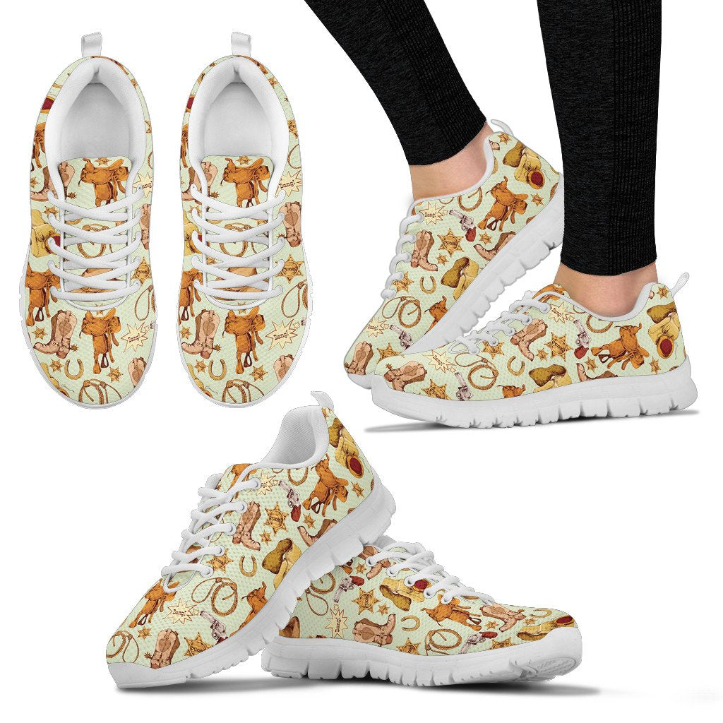 Western Cowboy Design Pattern Women Sneakers Shoes