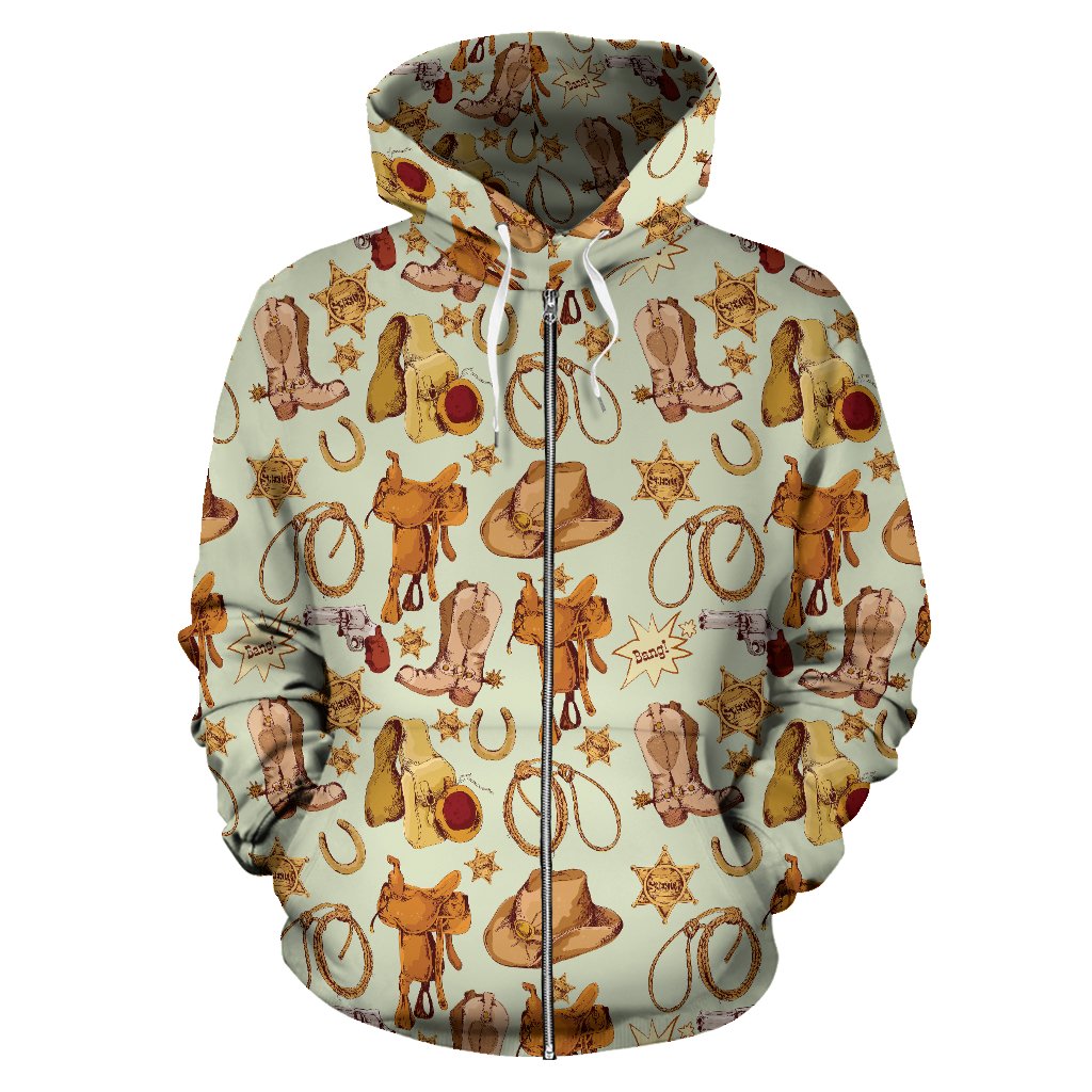 Western Cowboy Design Pattern Zip Up Hoodie