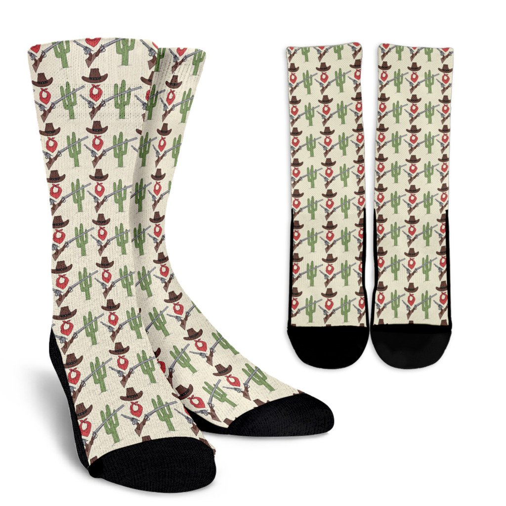 Western Cowboy Print Crew Socks