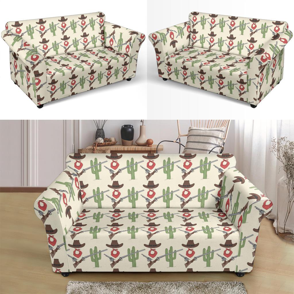 Western Cowboy Print Loveseat Slipcover-JTAMIGO.COM