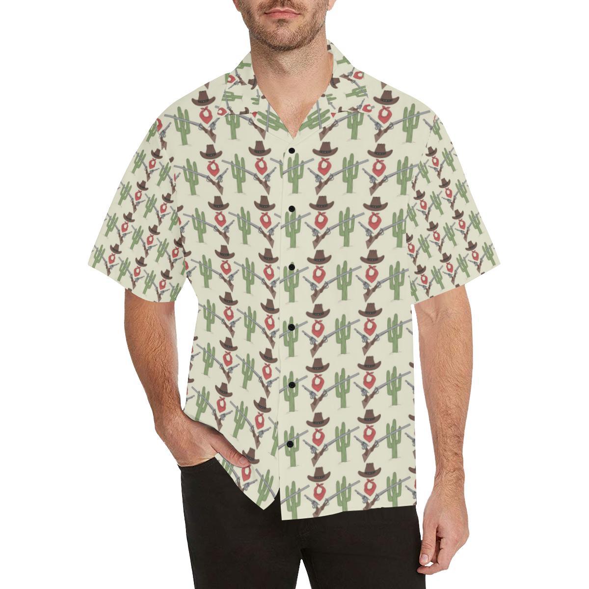 Western Cowboy Print Men Aloha Hawaiian Shirt